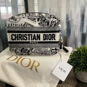 CD Black and White Canvas Cosmetic Bag